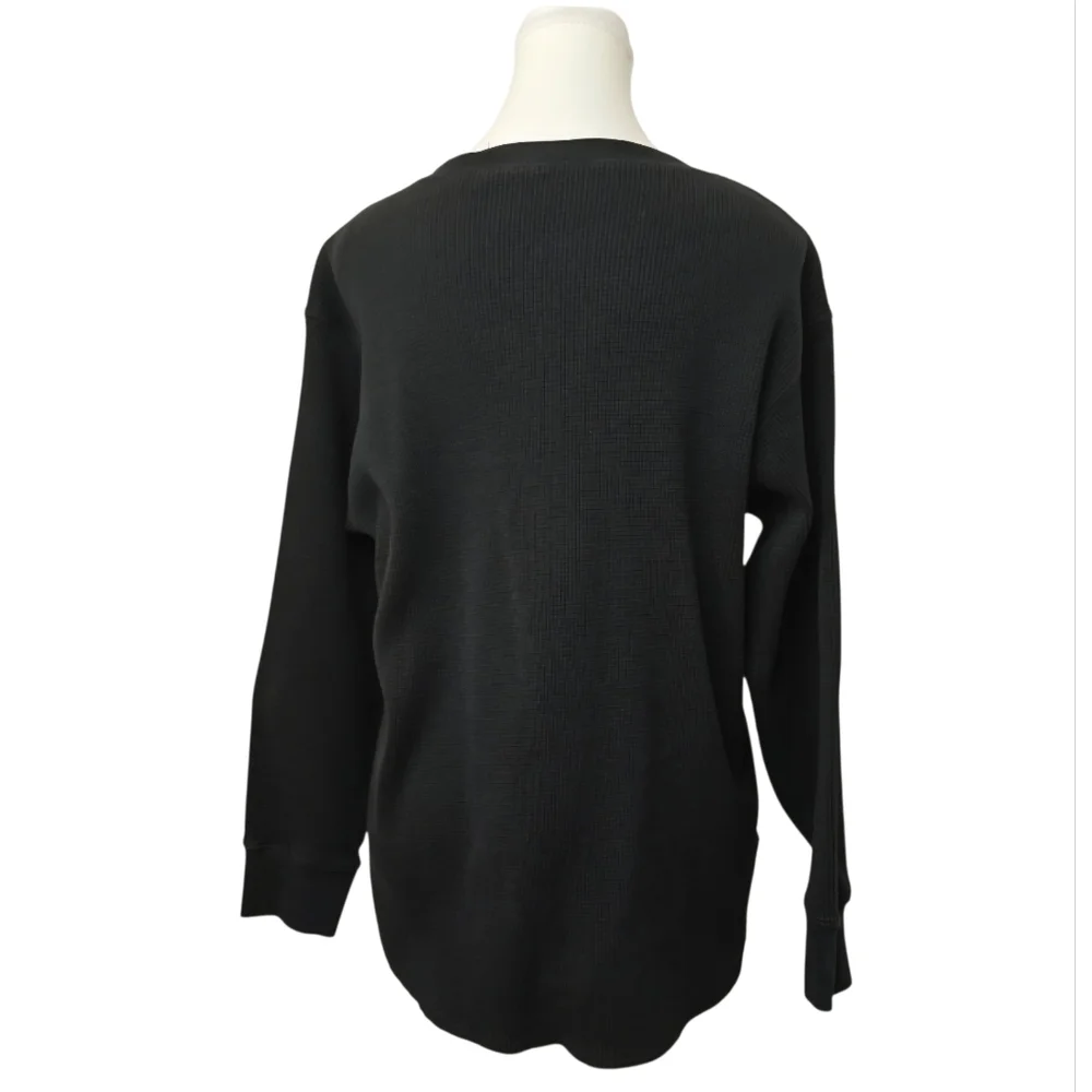 Uniqlo Black Waffle Knit Crewneck Long Sleeve Top Sz XL Textured - Picture 3 of 7
